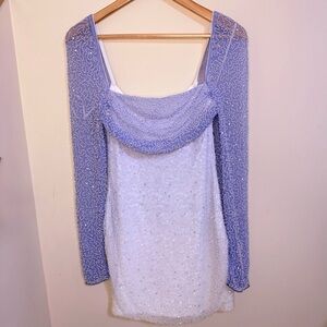 Lulu's Glittering Purple and White Long Sleeve Dress